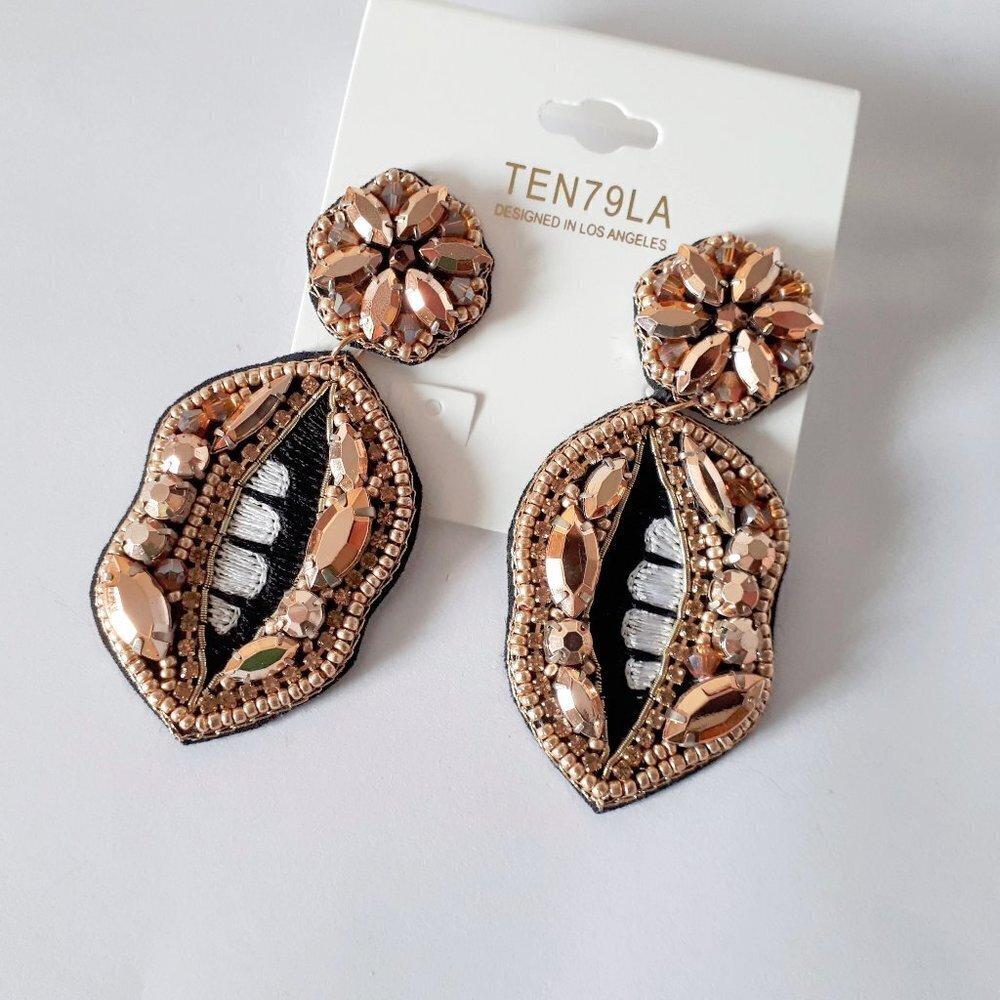 Ten79LA beaded & crystal accented drop earrings